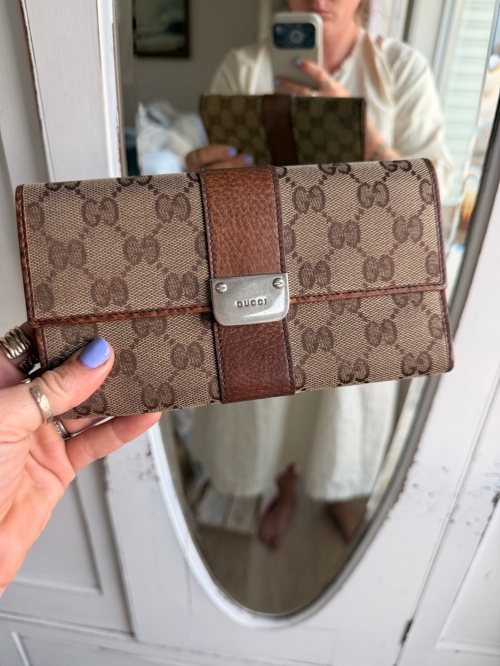 Gucci Tan and Brown GG Canvas Continental Wallet with Leather Strap